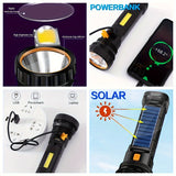 SolarBeam LED Zaklamp - Oplaadbaar met Zonnepaneel & USB