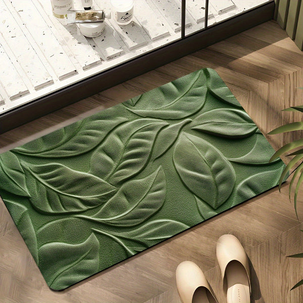 Diatomeeënaarde Badmat met Groen Bladerenpatroon – Absorberend en Sneldrogend