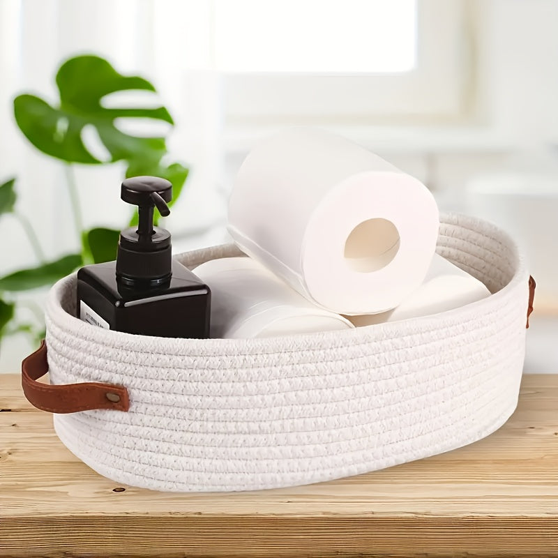 Bohemian Opbergmand met Leren Handvaten – Perfect voor Badkamer en Woonkamer