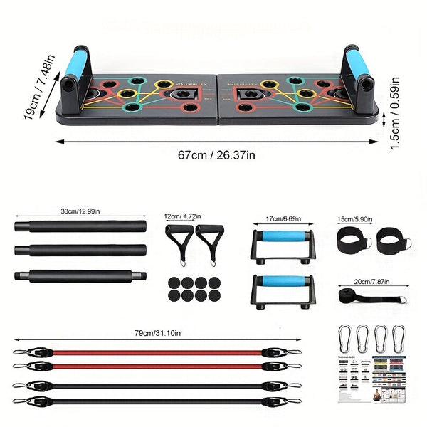 Push-up plank set met handvatten, weerstandsbanden en accessoires – ideaal voor borst en buik