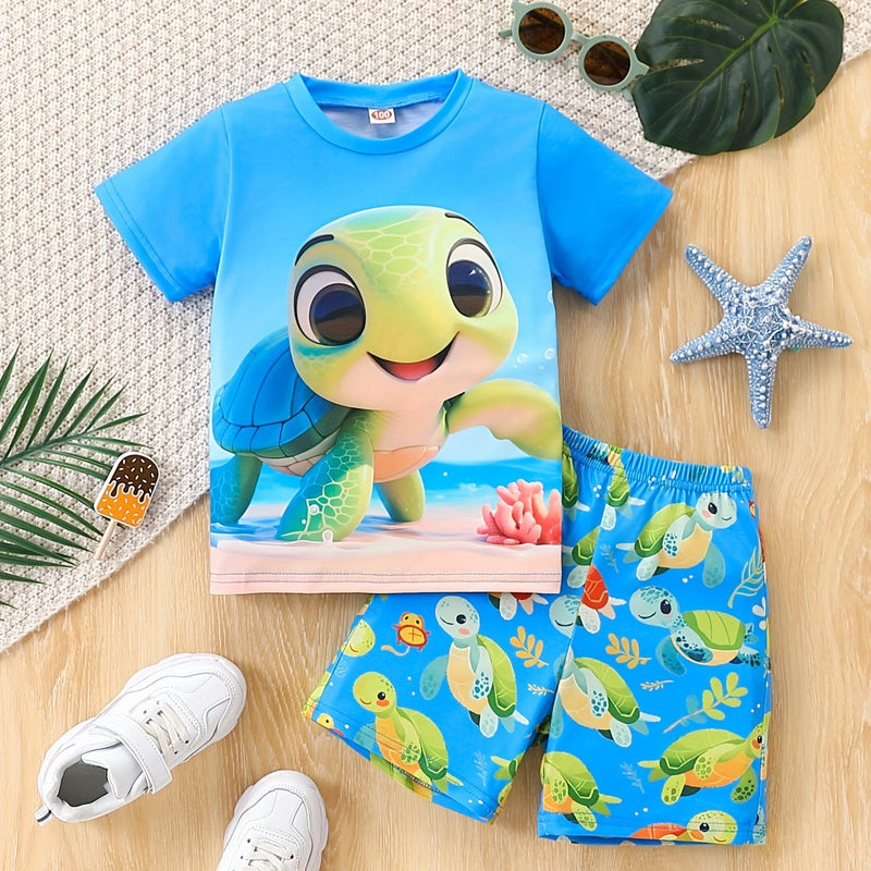 Turtle Print Zomer Set – Casual T-Shirt en Shorts voor Jongens
