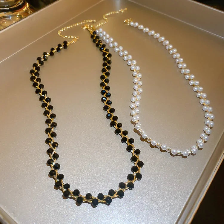 Dubbele Kristallen en Parels Ketting – Amira