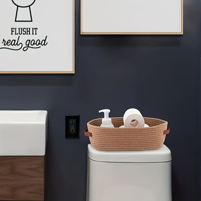 Bohemian Opbergmand met Leren Handvaten – Perfect voor Badkamer en Woonkamer