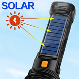 SolarBeam LED Zaklamp - Oplaadbaar met Zonnepaneel & USB