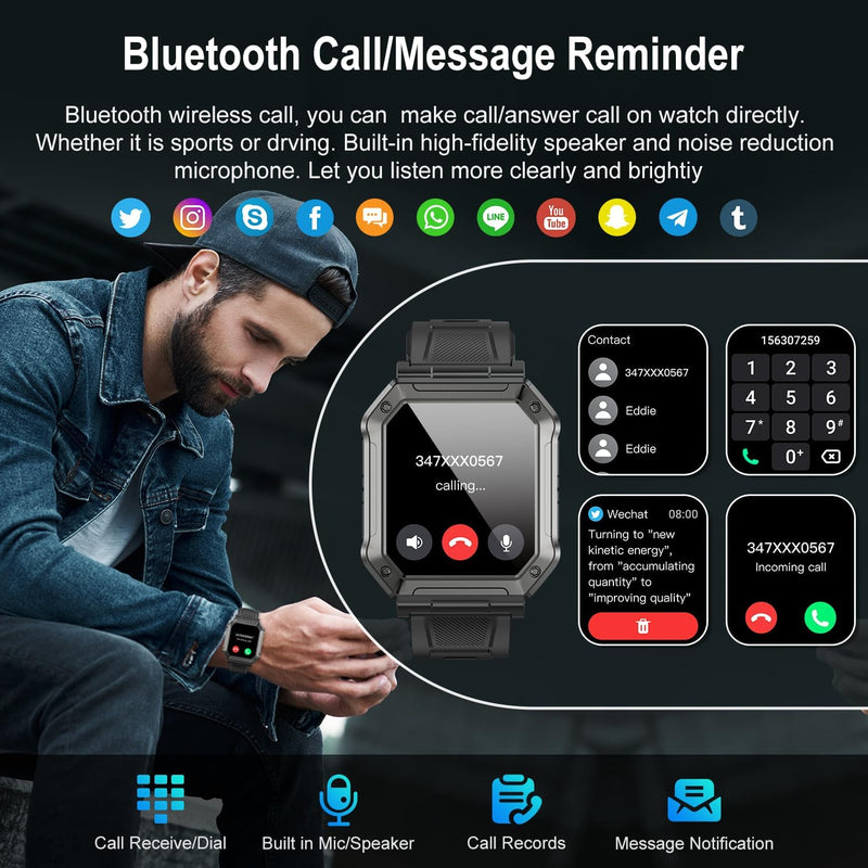 Militaire Smartwatch voor heren met Fitness-Tracker – Wayne