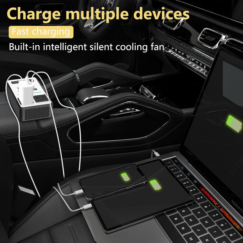 200W Auto-omvormer – DC 12V naar 220V AC met USB-C & Snelladen functie