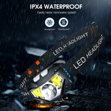 2-Pack Ultra-heldere Oplaadbare LED Hoofdlamp Waterdicht met Bewegingssensor