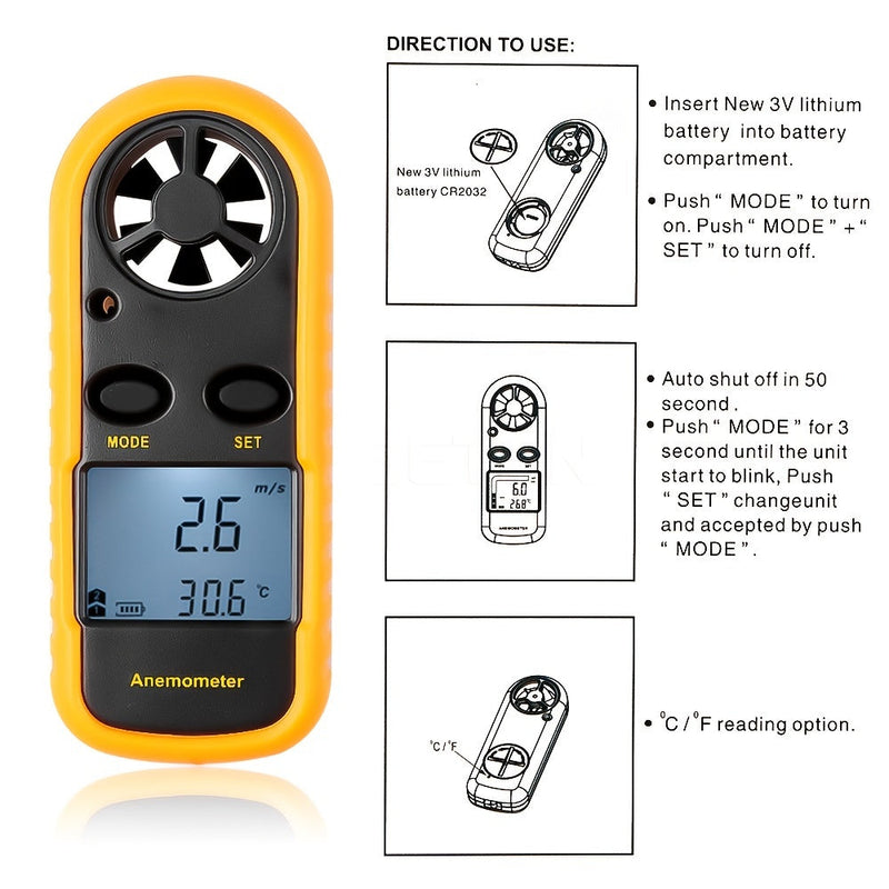 Compacte Digitale Windsnelheidsmeter – Handheld en Nauwkeurig voor Outdoor Metingen