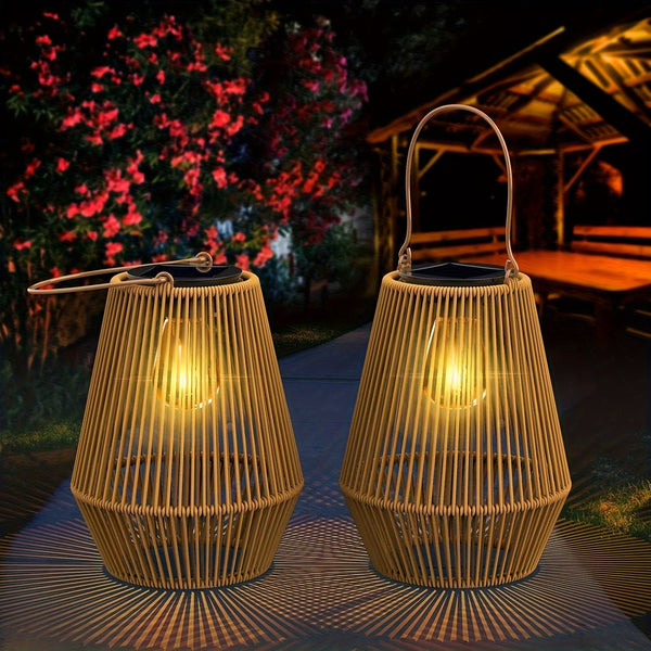 Boho Solar Hanglampen Set – Duurzame Wicker Lanterns voor Tuin en Balkon