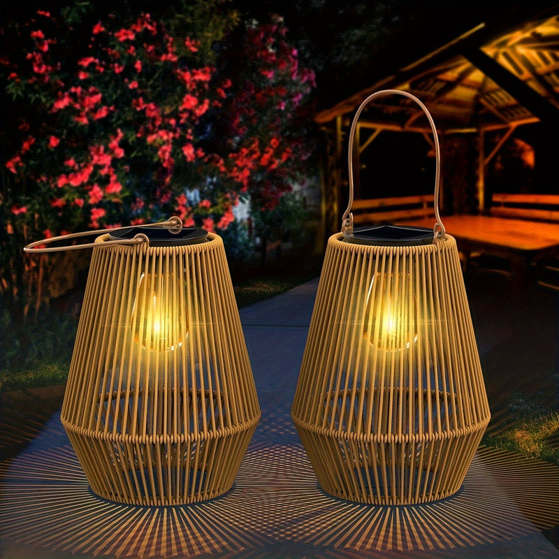 Boho Solar Hanglampen Set – Duurzame Wicker Lanterns voor Tuin en Balkon