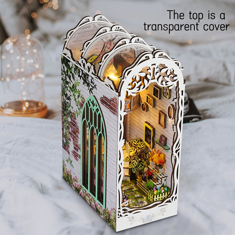 3D Houten Puzzel Huis – Wit Bloemenhuis met Verlichting en Stofafdekking