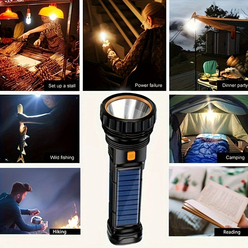 SolarBeam LED Zaklamp - Oplaadbaar met Zonnepaneel & USB