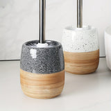 Elegante Keramische Toiletborstel Set – Houtachtige Basis en Roestvrijstalen Steel