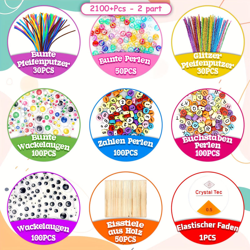 Complete Knutselset voor Kinderen – Creatieve Set met Stickers, Stokken, Veren en Meer