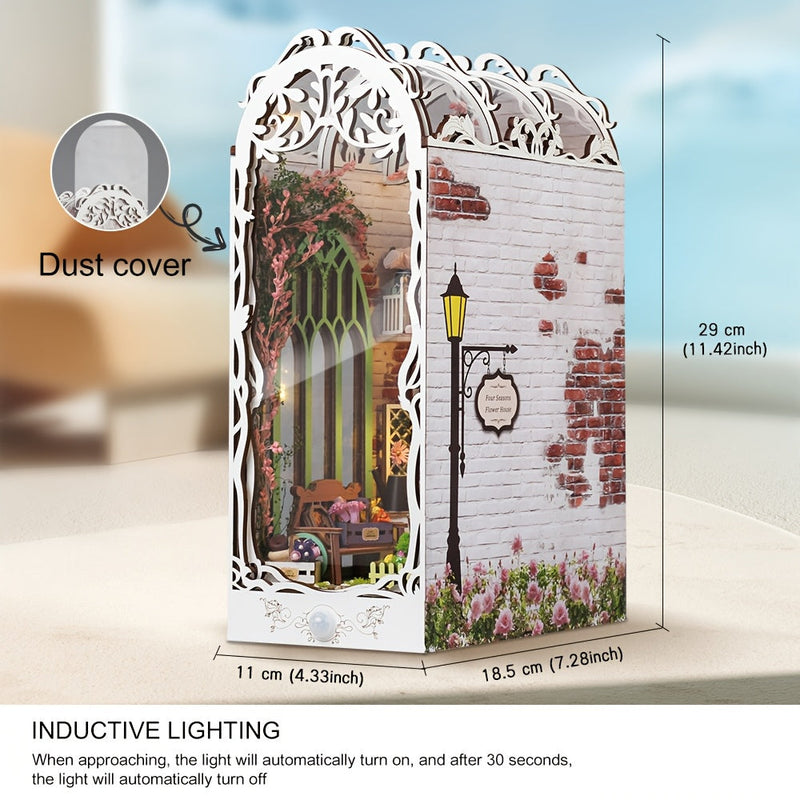 3D Houten Puzzel Huis – Wit Bloemenhuis met Verlichting en Stofafdekking