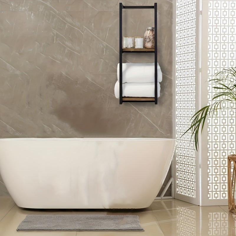 Industrieel Handdoekrek met Plankjes – Elegant en Functioneel Wandmeubel