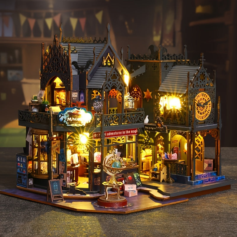 Betoverend Boekenhuis – 3D Houten Puzzel met Magische Verlichting