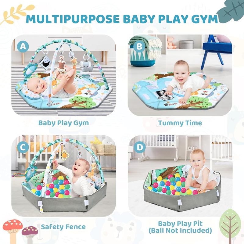 8-in-1 Baby Gym & Ballenbak - Wasbaar Speelkleed met Speeltjes