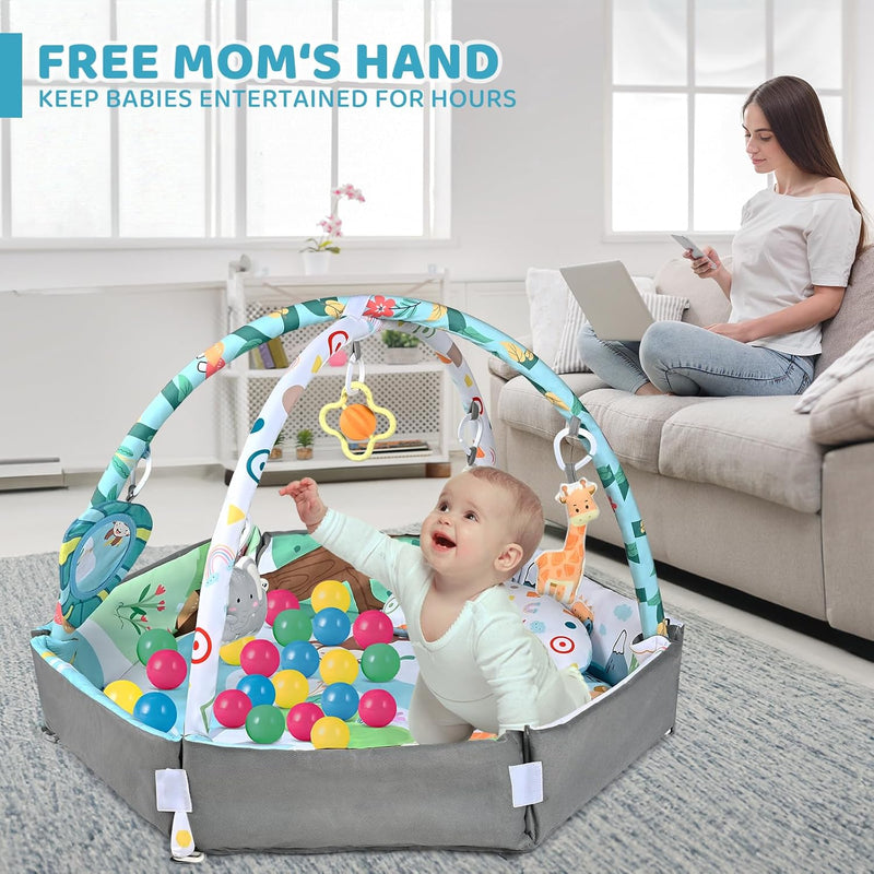 8-in-1 Baby Gym & Ballenbak - Wasbaar Speelkleed met Speeltjes
