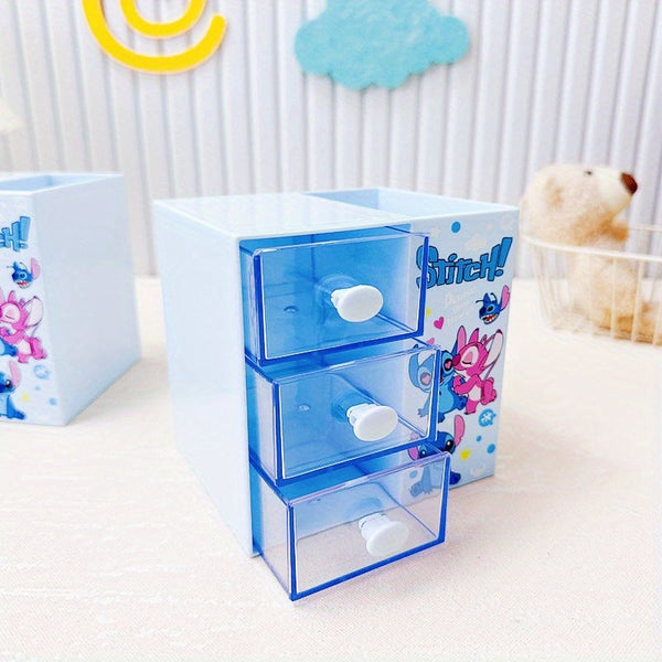 Disney Stitch Cartoon 3-Vaks Opbergdoos – Multifunctionele Organizer voor Bureau, Sieraden en Speelgoed