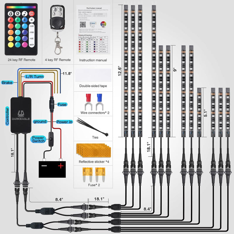 12 Stuks Motor LED Lichtkit met Remlicht en Knipperlicht