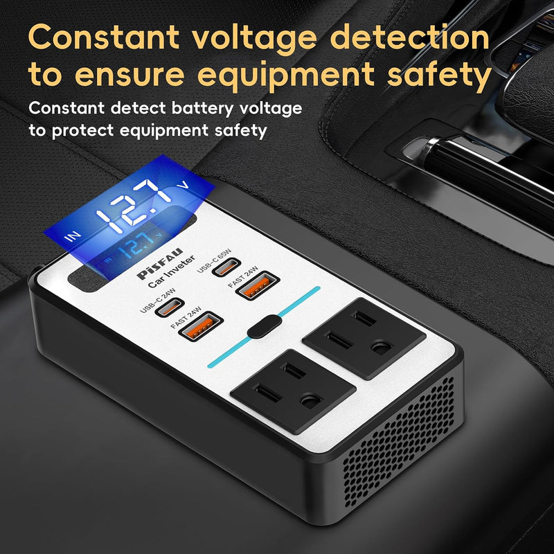 200W Auto-omvormer – DC 12V naar 220V AC met USB-C & Snelladen functie