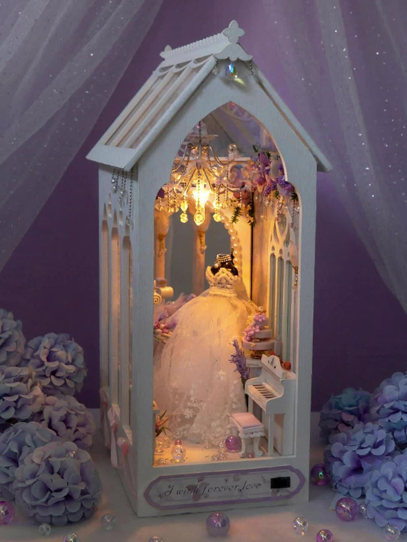 DIY Bruidsjurk Poppenhuis – 3D Bouwset met Verlichting en Decoratieve Meubels
