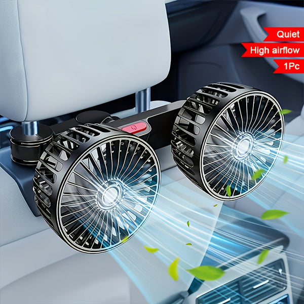 Draagbare Dubbele Autoventilator – 5-Blad 360° Draaibaar Ultra-Stil