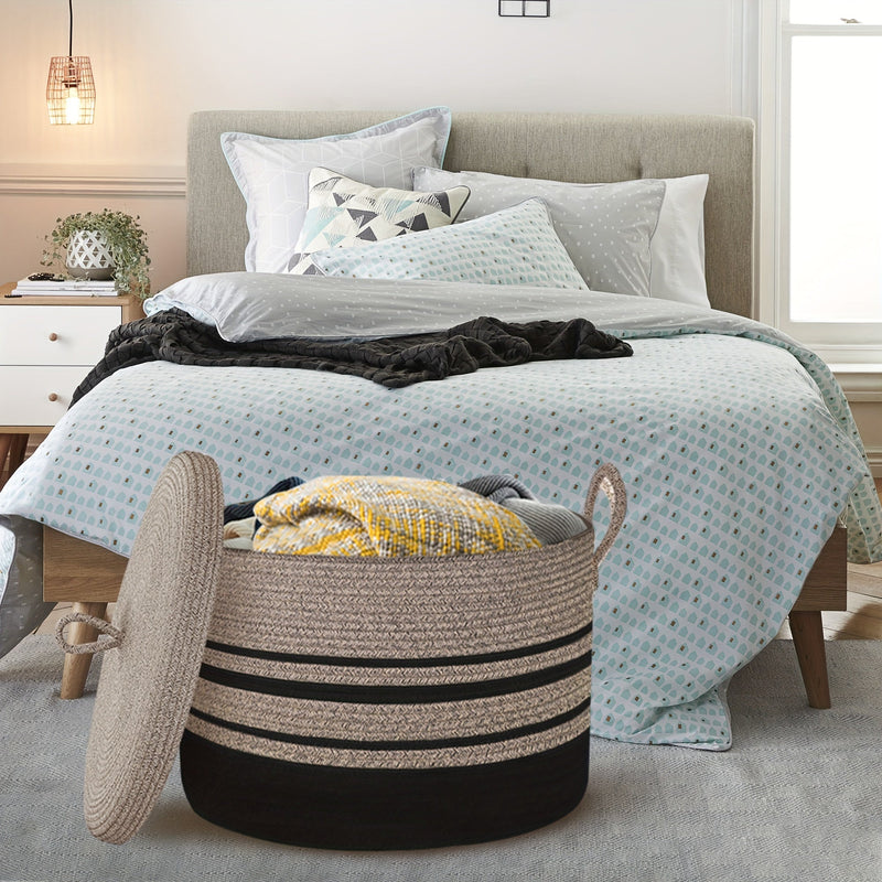 Klassieke Geweven Opbergmand met Deksel - Stijlvolle Oplossing voor je Spullen