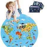 70-delige Dierenvloerpuzzel – Rond Wereldkaartontwerp voor Kinderen