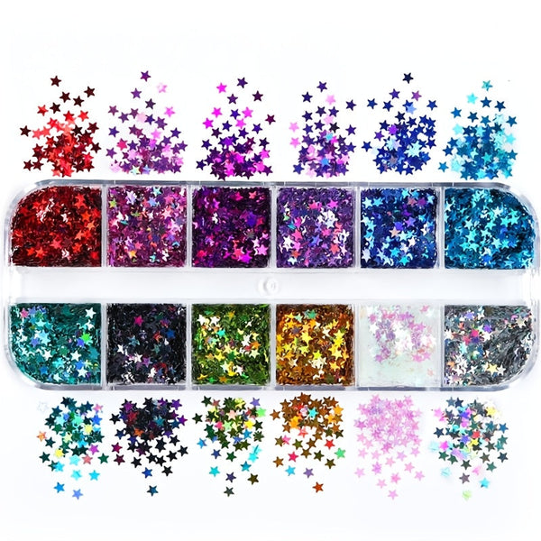 12 Kleuren Sterren Sequins – Glitter Sequins in Lange Doos voor DIY en Scrapbooking