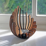 Boheemse Lotus Kaarsenhouder – Handgemaakt Laagjes Hout Ontwerp
