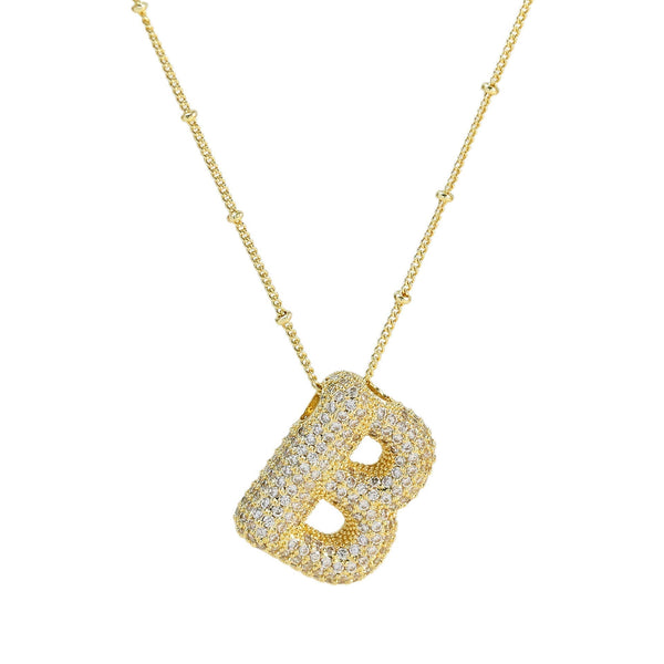Dames Ketting – Initial Hanger – Fonkelende Stenen – Verfijnde Schakelketting – Statement Sieraad