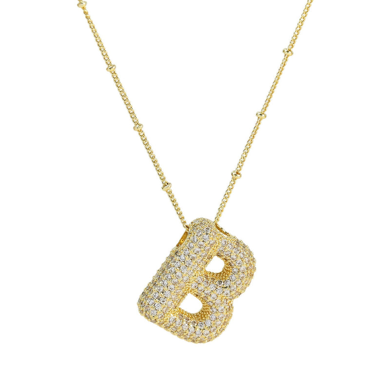 Dames Ketting – Initial Hanger – Fonkelende Stenen – Verfijnde Schakelketting – Statement Sieraad
