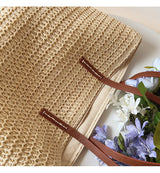 Geweven Korbtas met Leren Handvatten – SummerBreeze Tote