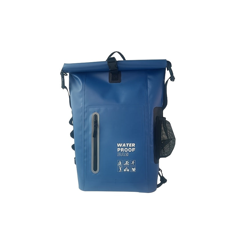 Waterdichte 25L roll-top rugzak met meerdere vakken, stevige gespafdichting en mesh zijvak