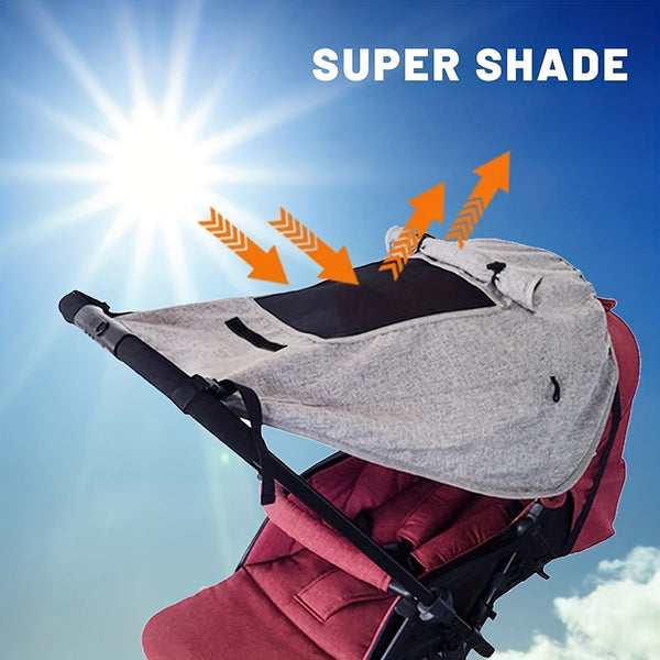 Opvouwbaar Zonnescherm voor Kinderwagen – UV-bescherming en Flexibele Straps voor Perfecte Bedekking