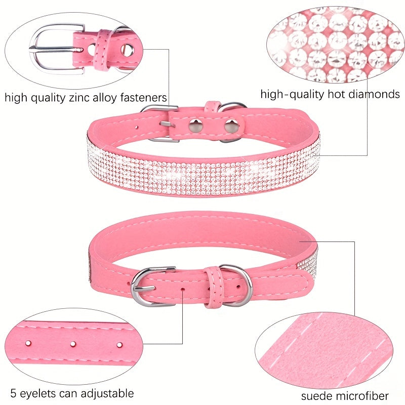 Verstelbare Leren Hondenhalsband met Strass – Sterk en Duurzaam