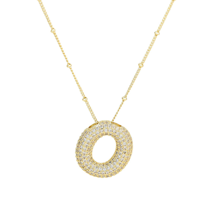 Dames Ketting – Initial Hanger – Fonkelende Stenen – Verfijnde Schakelketting – Statement Sieraad