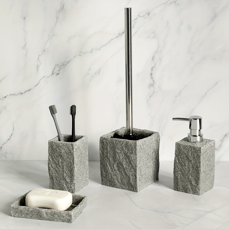 Grijze Resin Badkamer Set – Luxe Set van 4 Stuks voor een Elegante Badkamer