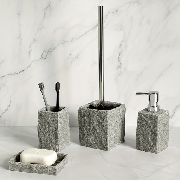 Grijze Resin Badkamer Set – Luxe Set van 4 Stuks voor een Elegante Badkamer