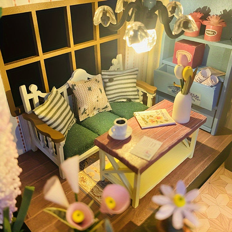 DIY Miniatuur Kas-Huis met Verlichting – Handgemaakte 3D Puzzel voor Creatieve Decoratie
