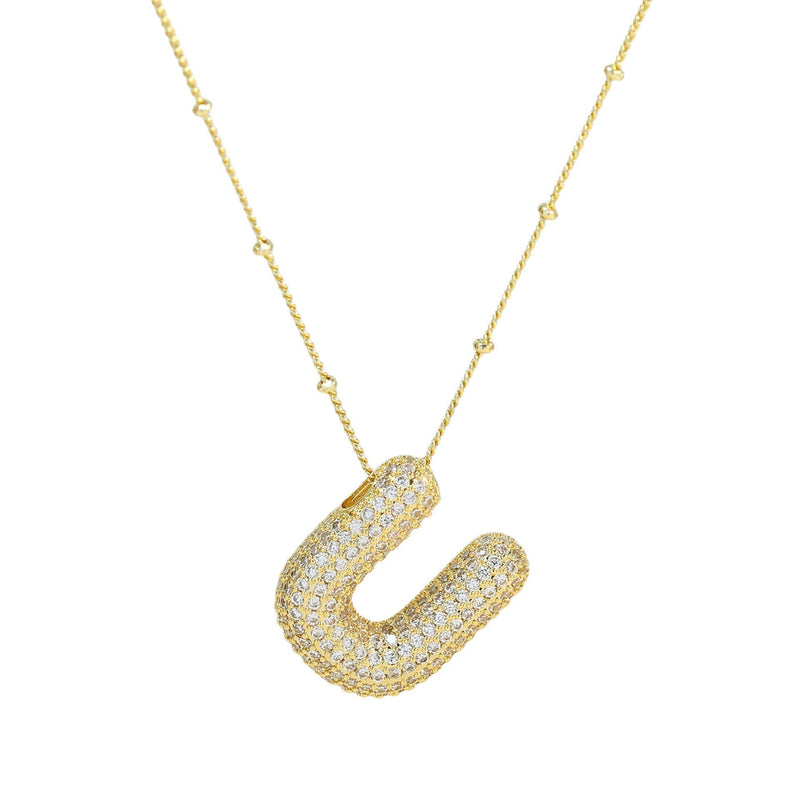 Dames Ketting – Initial Hanger – Fonkelende Stenen – Verfijnde Schakelketting – Statement Sieraad