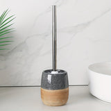 Elegante Keramische Toiletborstel Set – Houtachtige Basis en Roestvrijstalen Steel