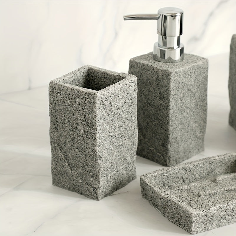 Grijze Resin Badkamer Set – Luxe Set van 4 Stuks voor een Elegante Badkamer