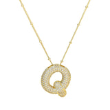 Dames Ketting – Initial Hanger – Fonkelende Stenen – Verfijnde Schakelketting – Statement Sieraad