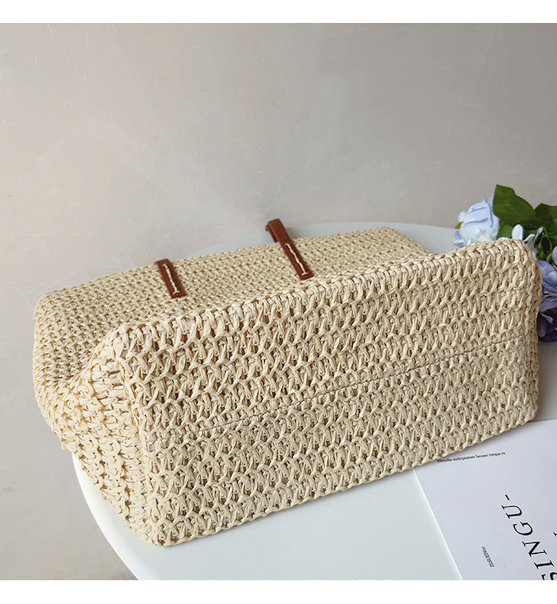 Geweven Korbtas met Leren Handvatten – SummerBreeze Tote
