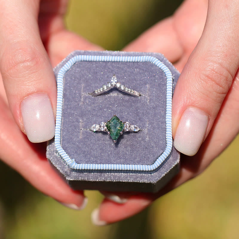 Stijlvol 2-delig Mosagaat Ringenset - Serenia