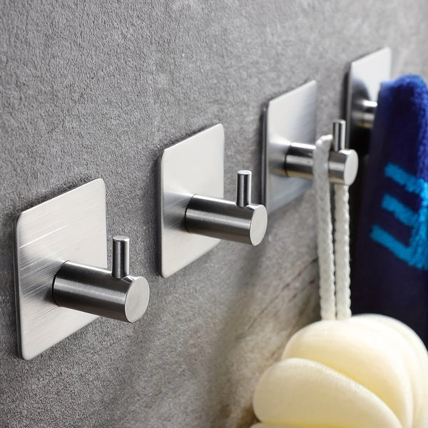 4-delige Zelfklevende RVS Wandhaak Set – Minimalistisch, Krachtig en Waterbestendig