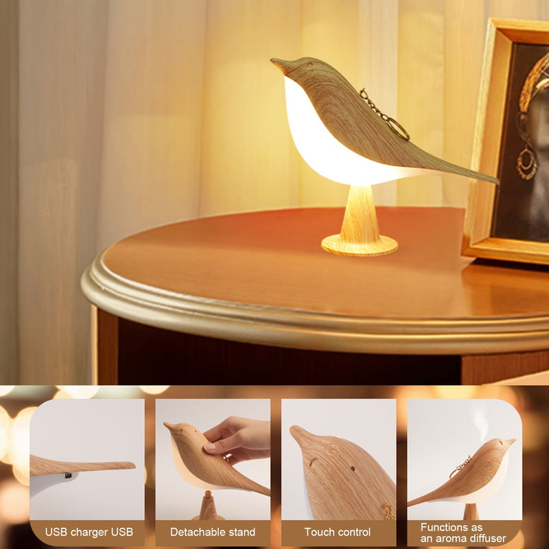 LED Vogel Lamp met Aroma Diffuser – USB Oplaadbare Nachtlamp en Leeslamp met 3 Kleur Temperaturen